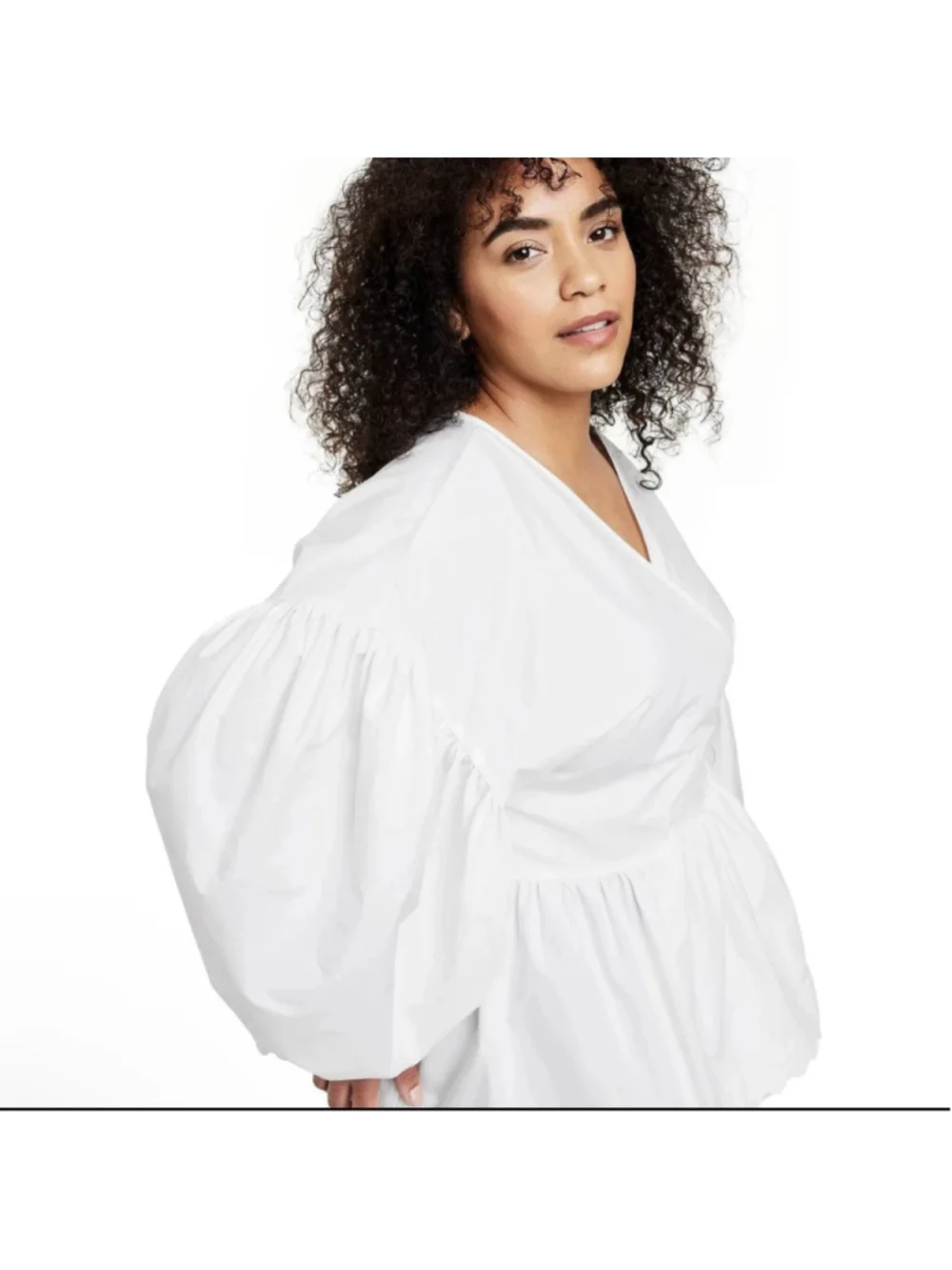 Kika Vargas xTarget White V-Neck Balloon Sleeve Scallop Ruffle Tie Cotton Top L - Picture 5 of 14